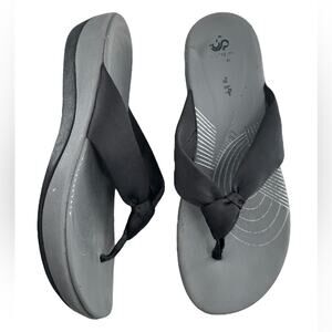 Clarks Cloudsteppers Arla Gilson Black Comfort Flip Flop Slip On Sandals Size 10